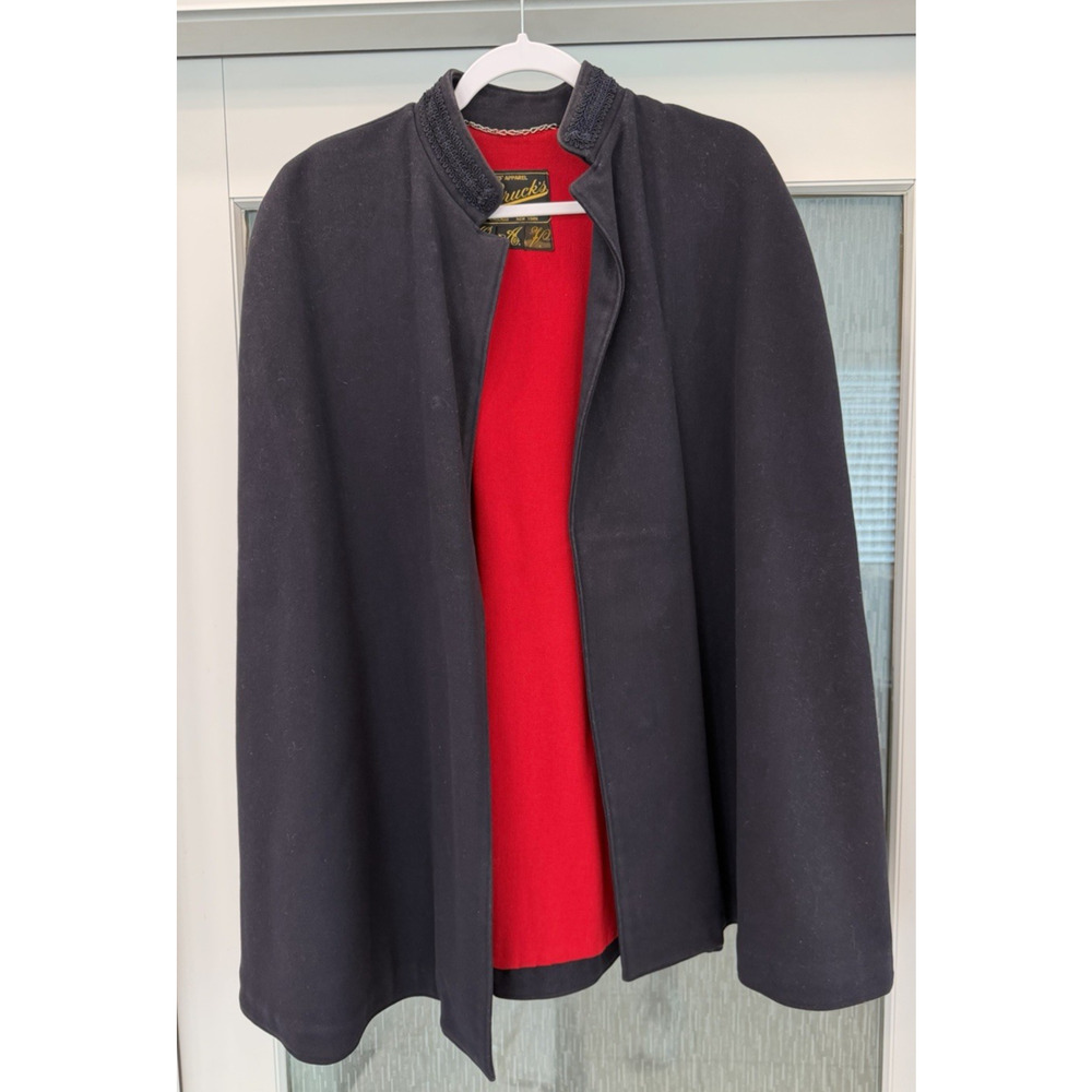 Vintage 1940's Bruck's Nurses Outfitting Co. Nurses Cape - Navy Blue & Red Wool